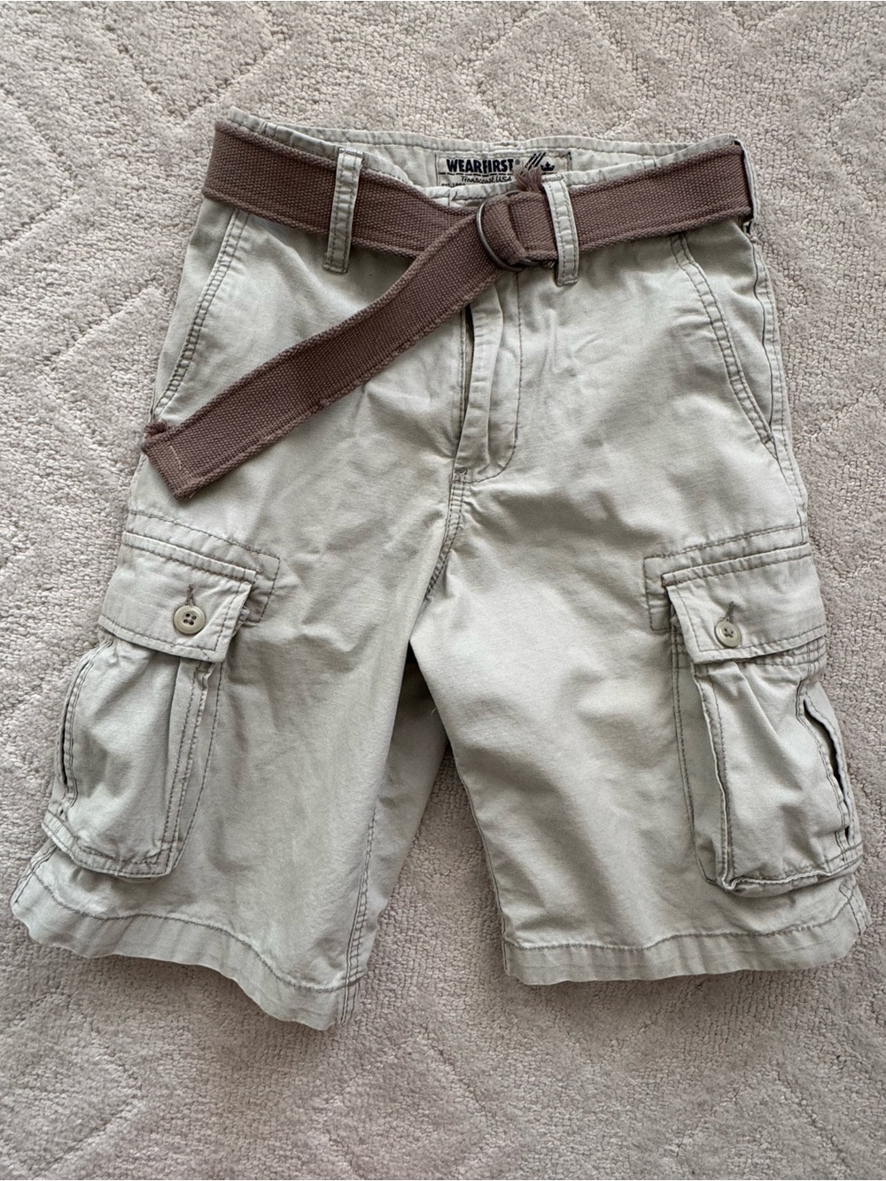 Wearfirst/ Kids/Boys Khaki Cargo Shorts with Brown Belt/10